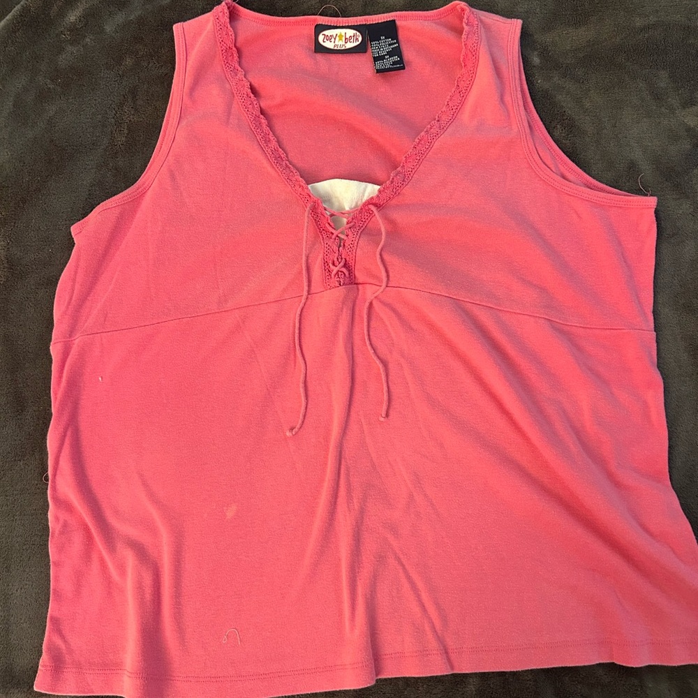 Pink Lace-Accent Tank Top
